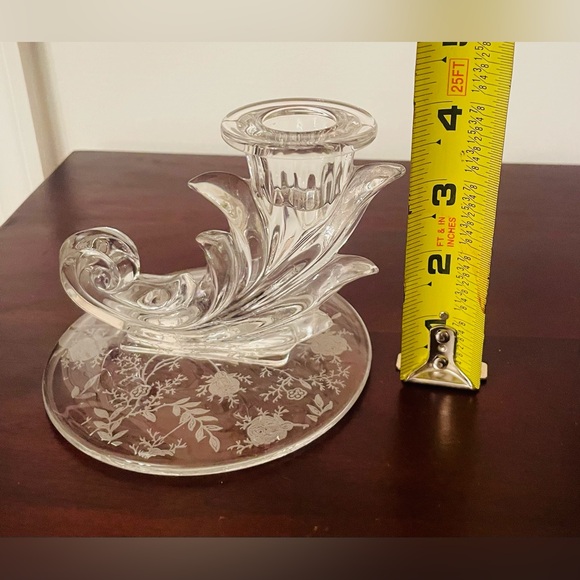 Absolutely Adorable Fostoria Baroque Crystal Candlestick Pair Etched Base 3.75” - Picture 12 of 12